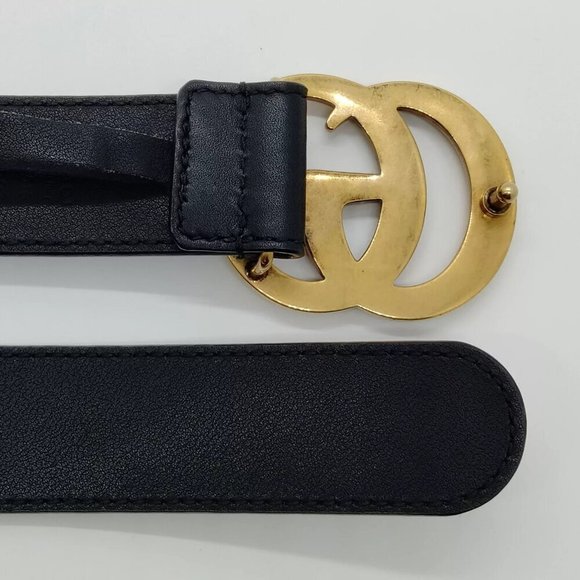 100% Authentic Gucci Belt Black Gold Leather - Picture 6 of 9